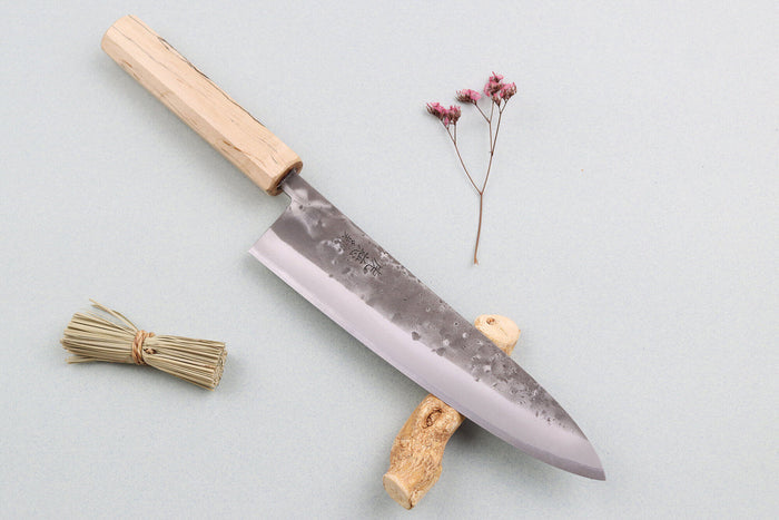 Couteau de chef japonais artisanal Wusaki Nakata Erable BS2 21cm manche érable