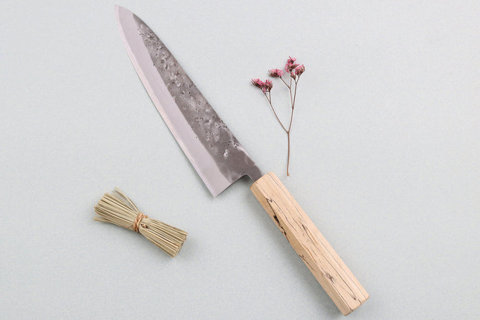 Couteau de chef japonais artisanal Wusaki Nakata Erable BS2 21cm manche érable