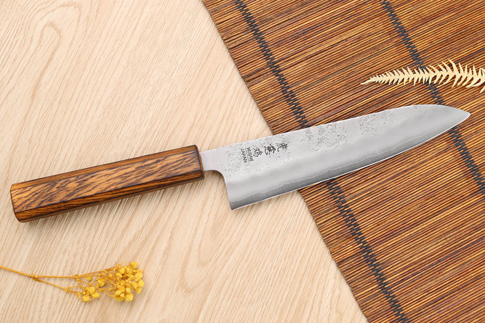 Couteau de chef japonais artisanal Wusaki Yoshi G3 chêne 18cm