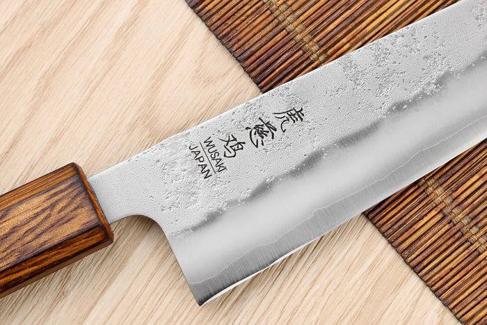 Couteau de chef japonais artisanal Wusaki Yoshi G3 chêne 18cm