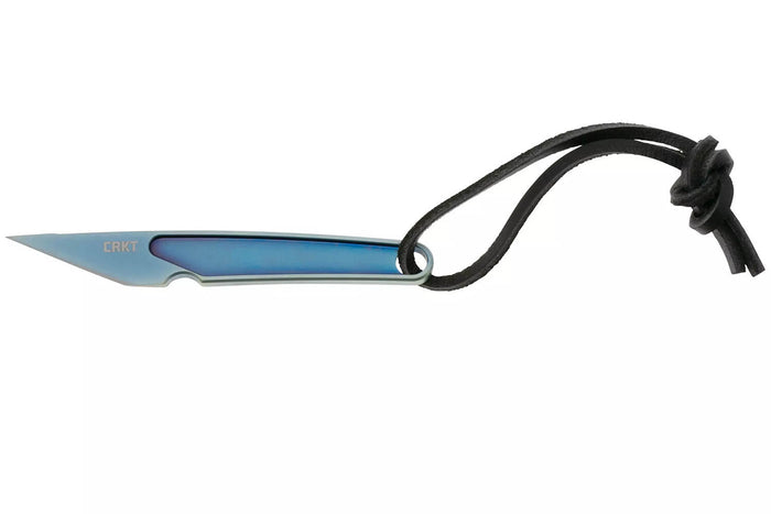Couteau de cou CRKT HangTi 7065.CR manche 8,9cm en titanium bleu + étui