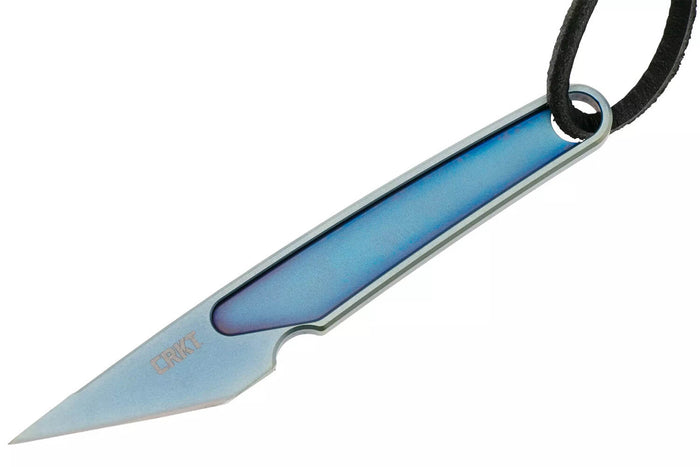 Couteau de cou CRKT HangTi 7065.CR manche 8,9cm en titanium bleu + étui