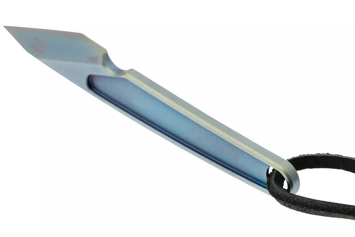 Couteau de cou CRKT HangTi 7065.CR manche 8,9cm en titanium bleu + étui
