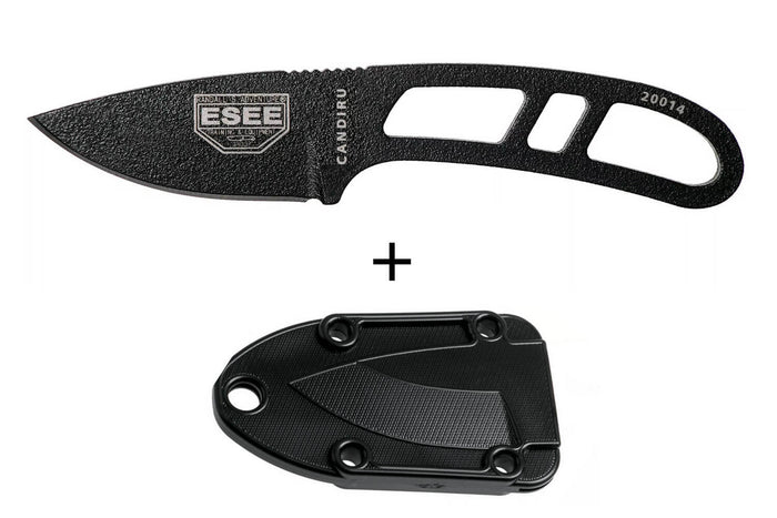 Couteau de cou Esee Candiru CAN-BE lame acier carbone 5,1cm manche ajouré en acier + étui