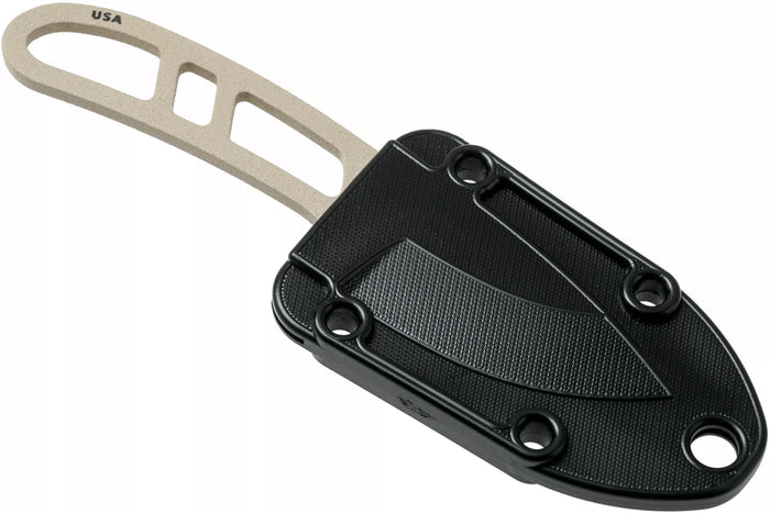 Couteau de cou Esee Candiru CAN-DT-E lame acier carbone 5,1cm manche ajouré en acier désert + étui