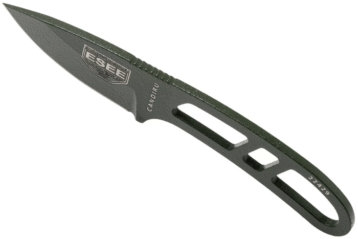 Couteau de cou Esee Candiru CAN-OD lame acier carbone 5,1cm manche en acier vert + étui