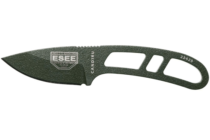 Couteau de cou Esee Candiru CAN-OD lame acier carbone 5,1cm manche en acier vert + étui
