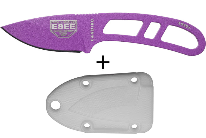 Couteau de cou Esee Candiru CAN-PURP-E lame acier carbone 5,1cm manche ajouré acier violet + étui