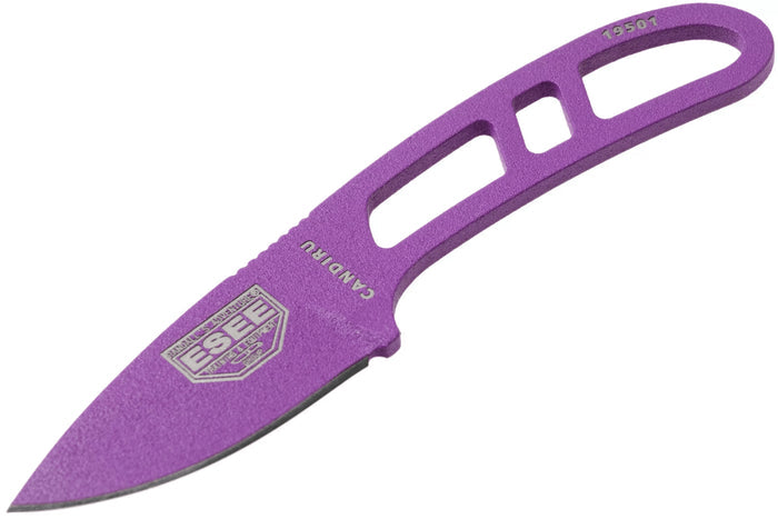 Couteau de cou Esee Candiru CAN-PURP-E lame acier carbone 5,1cm manche ajouré acier violet + étui