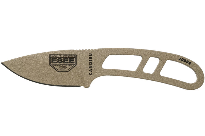 Couteau de cou Esee Candiru Dark Earth CAN-DE lame acier carbone 5,1cm manche ajouré en acier + étui