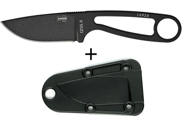 Couteau de cou Esee Izula IZULA-B lame acier carbone 6,2cm manche ajouré acier noir + étui
