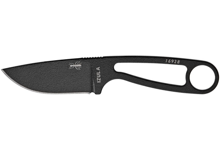 Couteau de cou Esee Izula IZULA-B lame acier carbone 6,2cm manche ajouré acier noir + étui