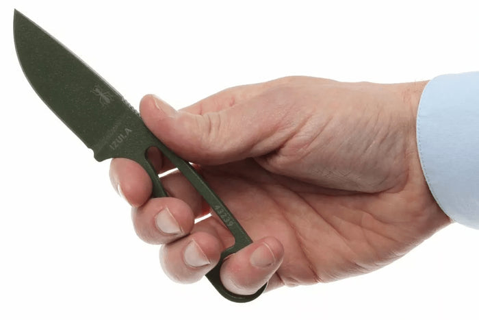 Couteau de cou Esee Izula IZULA-OD lame acier carbone 6,2cm manche ajouré acier vert olive + étui