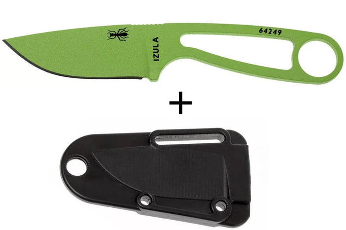 Couteau de cou Esee Izula Venom Green IZULA-VG lame acier carbone 6,7cm manche ajouré en acier + étui