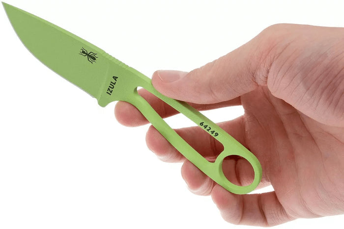 Couteau de cou Esee Izula Venom Green IZULA-VG lame acier carbone 6,7cm manche ajouré en acier + étui