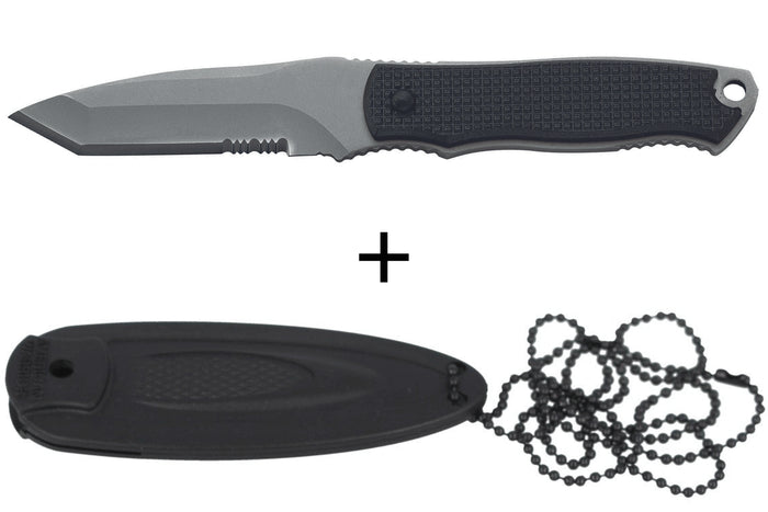 Couteau de cou Herbertz 103407 lame tanto 7cm manche polymère noir + étui