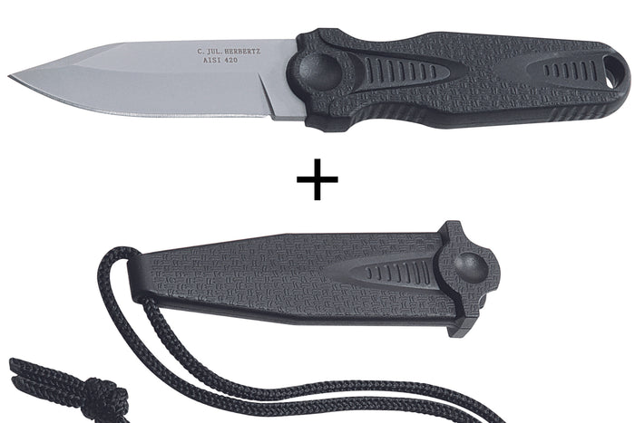 Couteau de cou Herbertz 108307 lame en inox 7cm manche en polymère noir avec étui