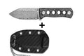 Couteau de cou QSP Canary 141E lame damassée 6,3cm manche ajouré en aluminium + étui Kydex