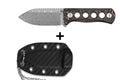 Couteau de cou QSP Canary 141F lame damassée 6,3cm manche ajouré en carbone et cuivre + étui Kydex
