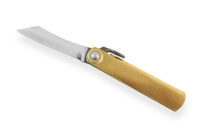Couteau de poche Higonokami Kanetsune 4cm acier SK-5 manche laiton