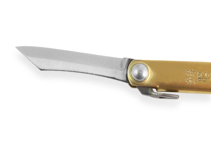 Couteau de poche Higonokami Kanetsune 4cm acier SK-5 manche laiton
