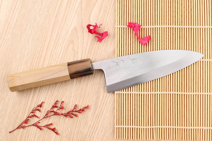 Couteau deba 15cm japonais artisanal Nakamura Kaishin Saku WS2 en magnolia