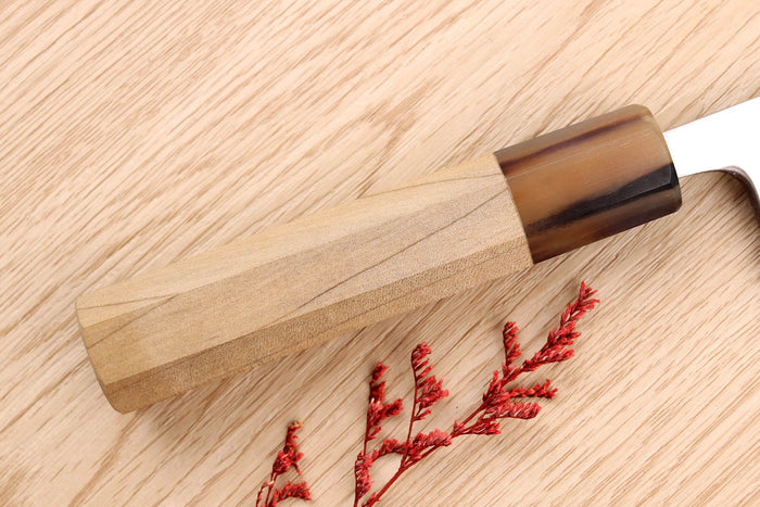 Couteau deba 15cm japonais artisanal Nakamura Kaishin Saku WS2 en magnolia