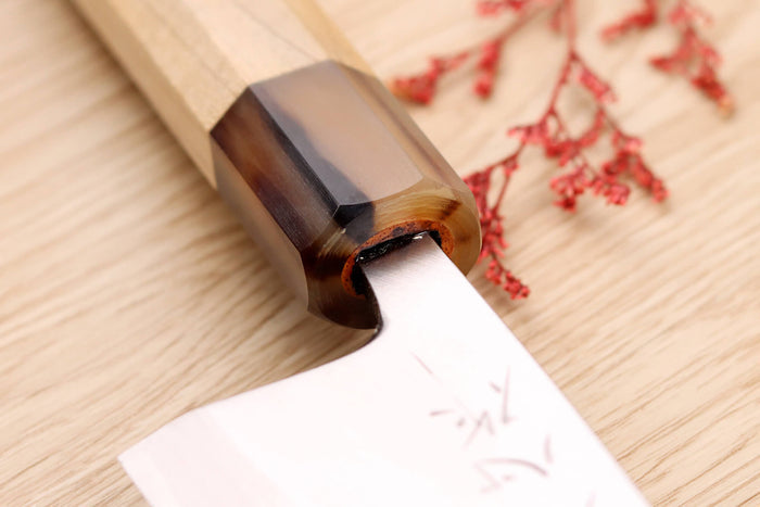 Couteau deba 15cm japonais artisanal Nakamura Kaishin Saku WS2 en magnolia