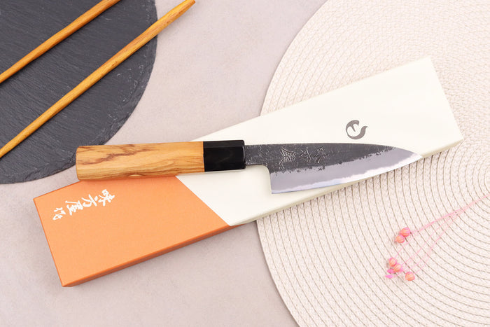 Couteau d'office 10cm japonais artisanal Hinoura Mutsumi Ajikataya Black Nashiji