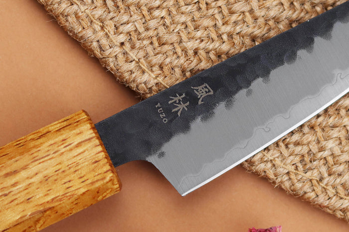 Couteau d'office 8cm japonais artisanal Yuzo Black AS chêne brûlé