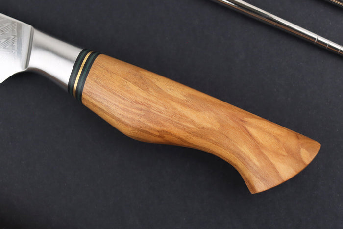 Couteau d'office 9,5cm Ryda Knives ST650 Damas et manche en olivier