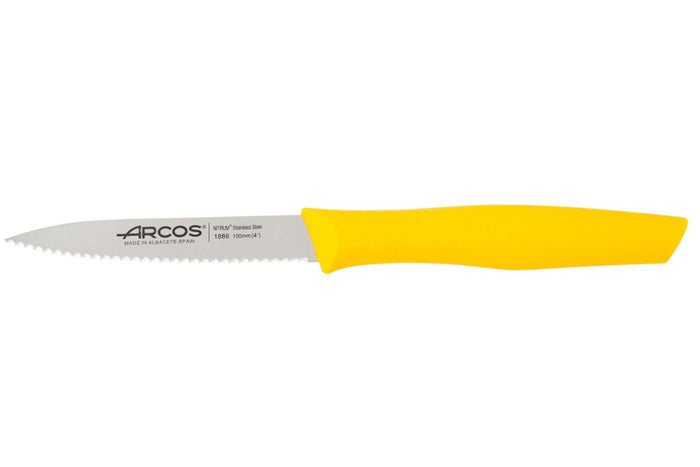Couteau d'office Arcos Nova lame dentée en acier Nitrum manche jaune 10cm