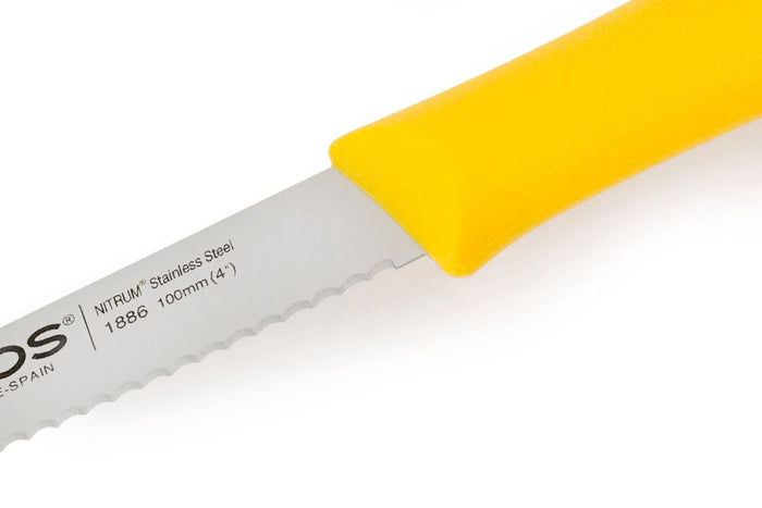 Couteau d'office Arcos Nova lame dentée en acier Nitrum manche jaune 10cm