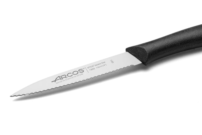 Couteau d'office Arcos Nova lame dentée en acier Nitrum manche noir 10cm