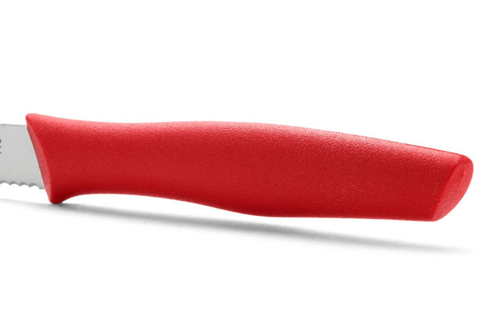 Couteau d'office Arcos Nova lame dentée en acier Nitrum manche rouge 10cm