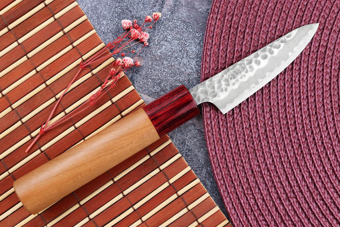 Couteau d'office japonais artisanal Tsunehisa Aogami Super martelé 8cm