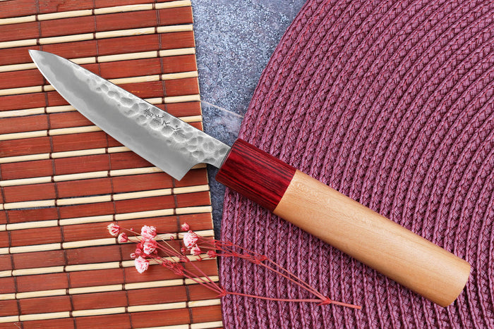 Couteau d'office japonais artisanal Tsunehisa Aogami Super martelé 8cm