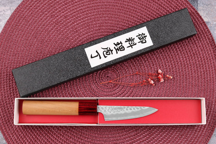 Couteau d'office japonais artisanal Tsunehisa Aogami Super martelé 8cm