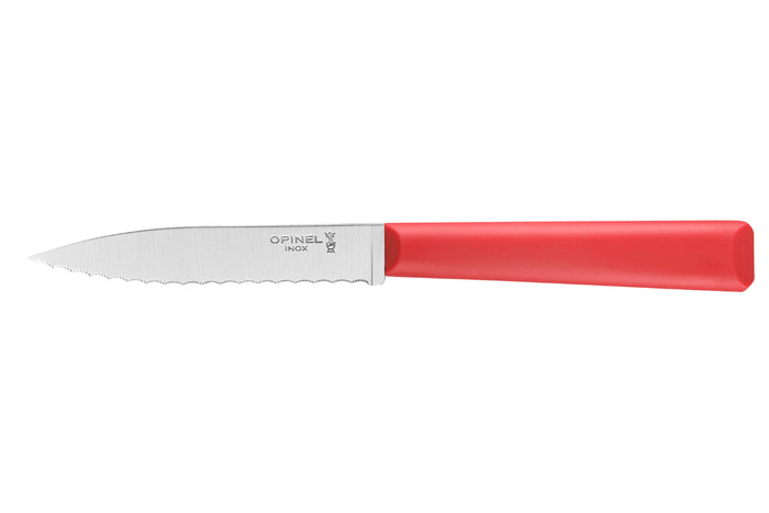 Couteau d'office Opinel Les Essentiels + n°313 lame 10cm crantée manche en polymère rouge