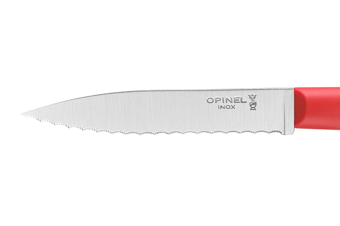 Couteau d'office Opinel Les Essentiels + n°313 lame 10cm crantée manche en polymère rouge