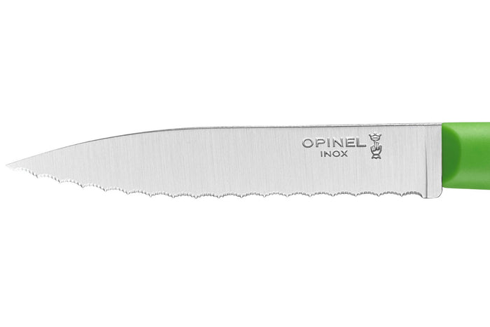 Couteau d'office Opinel Les Essentiels + n°313 lame 10cm crantée manche en polymère vert