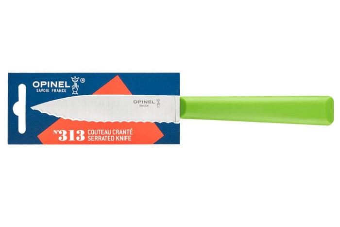 Couteau d'office Opinel Les Essentiels + n°313 lame 10cm crantée manche en polymère vert