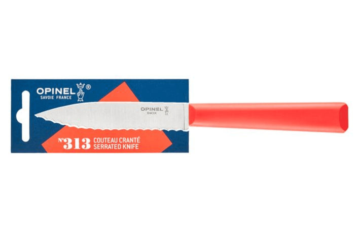 Couteau d'office Opinel Les Essentiels + n°313 lame 10cm crantée manche en polymère rouge