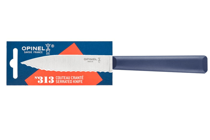 Couteau d'office Opinel Les Essentiels + n°313 lame 10cm crantée manche en polymère bleu