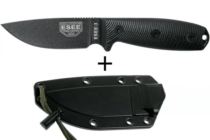 Couteau Esee 3 3PMB-001 lame acier carbone 8,8cm manche G10 noir + étui
