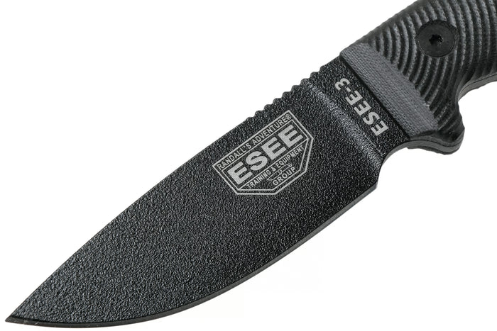 Couteau Esee 3 3PMB-001 lame acier carbone 8,8cm manche G10 noir + étui