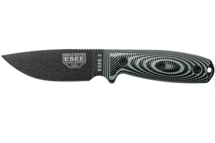 Couteau Esee 3 3PMB-002 lame acier carbone 8,8cm manche G10 gris et noir + étui