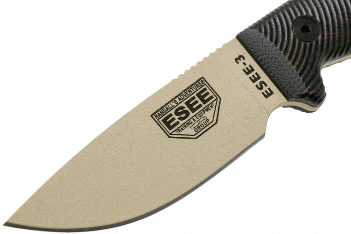 Couteau Esee 3 3PMDT-004 lame acier carbone 8,8cm manche G10 noir et rouge + étui
