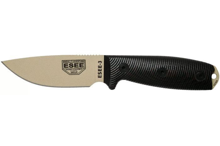 Couteau Esee 3 3PMDT-004 lame acier carbone 8,8cm manche G10 noir et rouge + étui