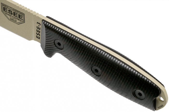 Couteau Esee 3 3PMDT-004 lame acier carbone 8,8cm manche G10 noir et rouge + étui